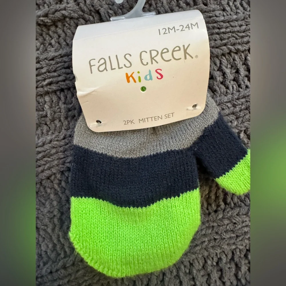 Falls Creek Neon Green, Black & Gray Toddler Mittens (12-24M)
